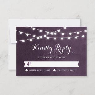 Plum String Lights Wedding RSVP Card