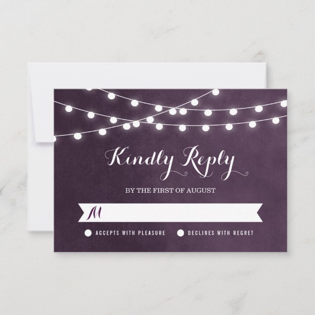 Plum String Lights Wedding RSVP Card (Anverso)