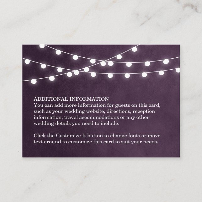Plum String Luces Boda Insertar tarjeta (Anverso)