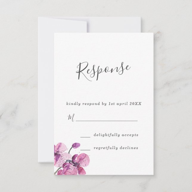 Plum Watercolor Orchids Wedds RSVP (Anverso)