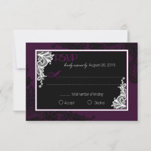 Plum White and Black Lace Elegante tarjeta RSVP