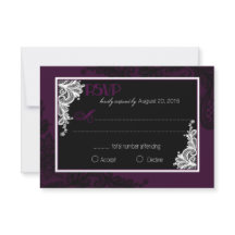 Plum White and Black Lace Elegante tarjeta RSVP