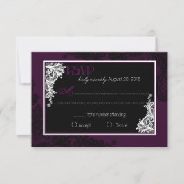 Plum White and Black Lace Elegante tarjeta RSVP