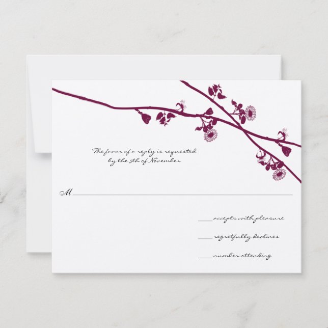 Plum Wild Flower Branches Wedches RSVP (Anverso)