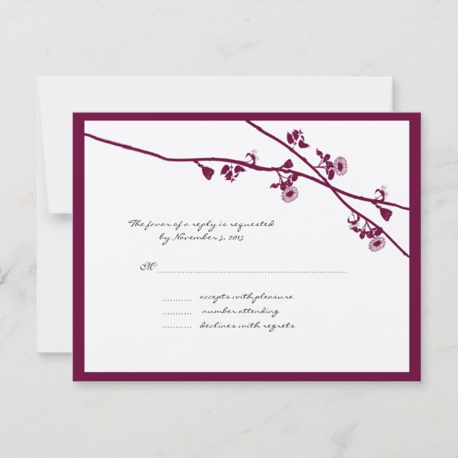 Plum Wild Flower Branches Wedches RSVP (Anverso)