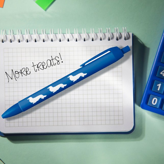 Pluma Dachshund de pelo largo para dachshund (Long hair dachshund ink pen in blue)