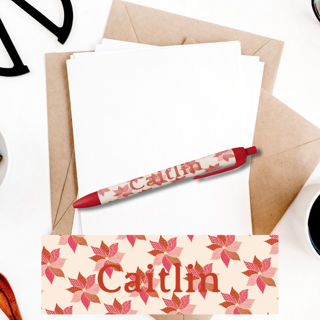 Pluma de nombre de flor feliz (Personalized Happy Flower Sticker in Pink and Red)