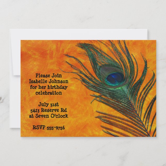 Pluma de pavo real con invitación al cumpleaños Na (Anverso)