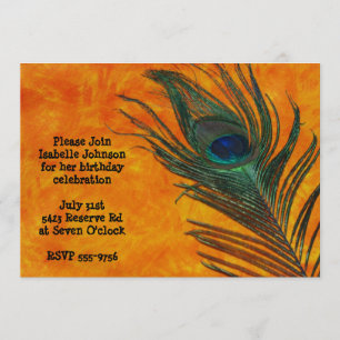 Pluma de pavo real con invitación al cumpleaños Na