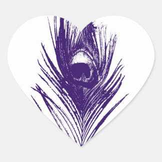 Pluma de pavo real morado en Pegatina cardíaco