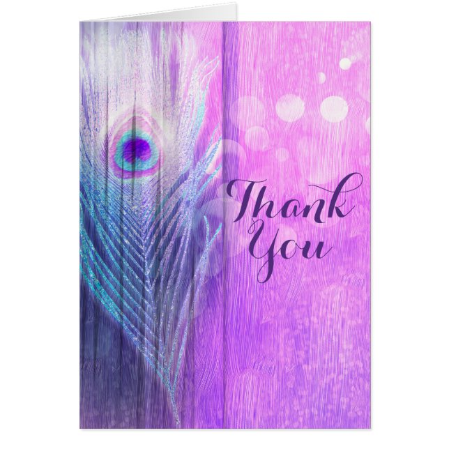 Pluma de Pavo Real Rosa y Azul Boho Chic Gracias (Frente)