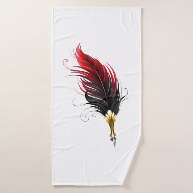 Pluma de plumas rojas con nido de oro (Toalla de baño)