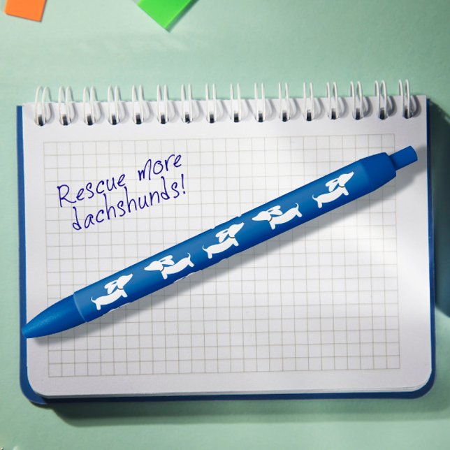 Pluma de tinta azul de Dachshund para los amantes  (Blue ink pen with wiener dogs dancing)