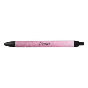Pluma de tinta negra Purpurina rosa de moda