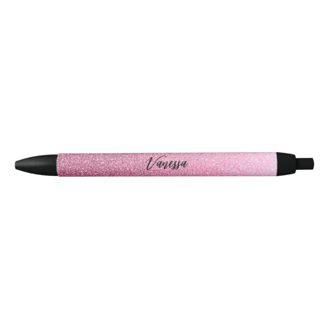 Pluma de tinta negra Purpurina rosa de moda (Anverso)