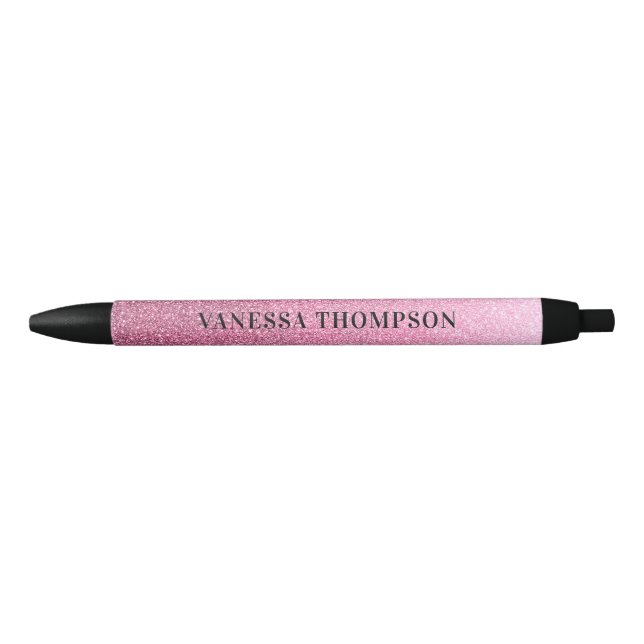 Pluma de tinta negra Purpurina rosa de moda (Anverso)