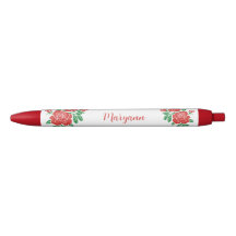 Pluma de tinta personalizada de rosas rojas bonito