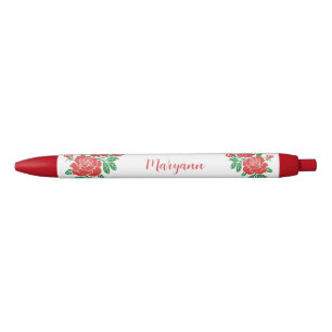 Pluma de tinta personalizada de rosas rojas bonito