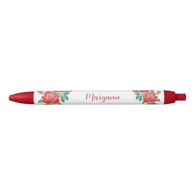 Pluma de tinta personalizada de rosas rojas bonito (Anverso)