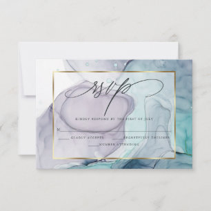 Pluma elegante RSVP y tinta de mármol Verde azulad