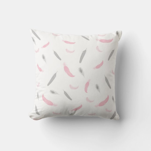 Pluma gris rosa lanza almohada (Anverso)