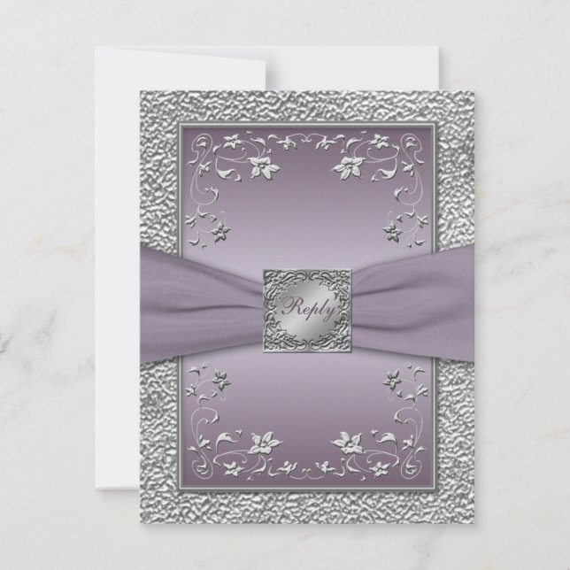 Pluma IMPRESA RIBBON, Pewter Floral RSVP Card 2 (Anverso)