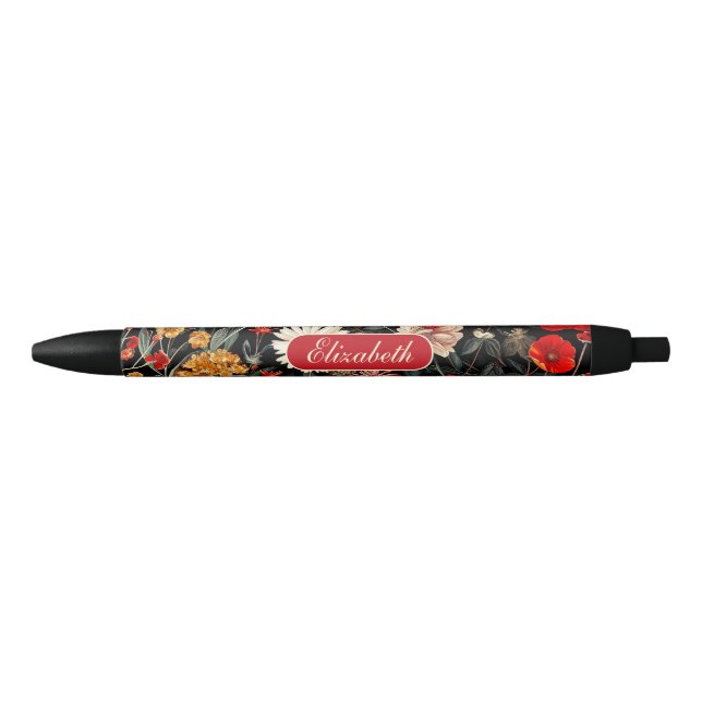 Pluma personalizable floral roja y crema oscura (Anverso)