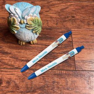 Pluma personalizada de profesor de búho azul