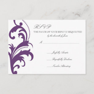 Pluma Purple Elegant Damask Wedding RSVP
