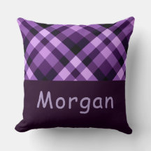 Pluma Purple Plaid Monograma Gran Cojín decorativo