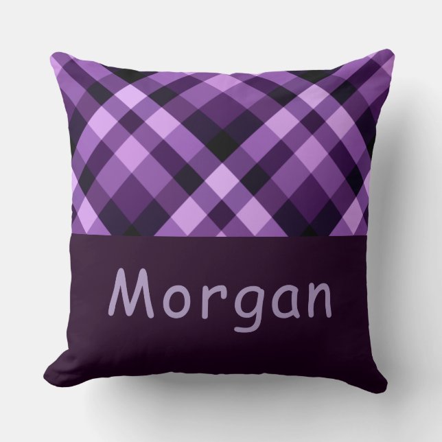 Pluma Purple Plaid Monograma Gran Cojín decorativo (Anverso)