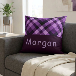 Pluma Purple Plaid Monograma Gran Cojín decorativo