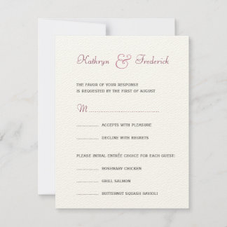 Pluma púrpura RSVP tarjeta de respuesta boda forma