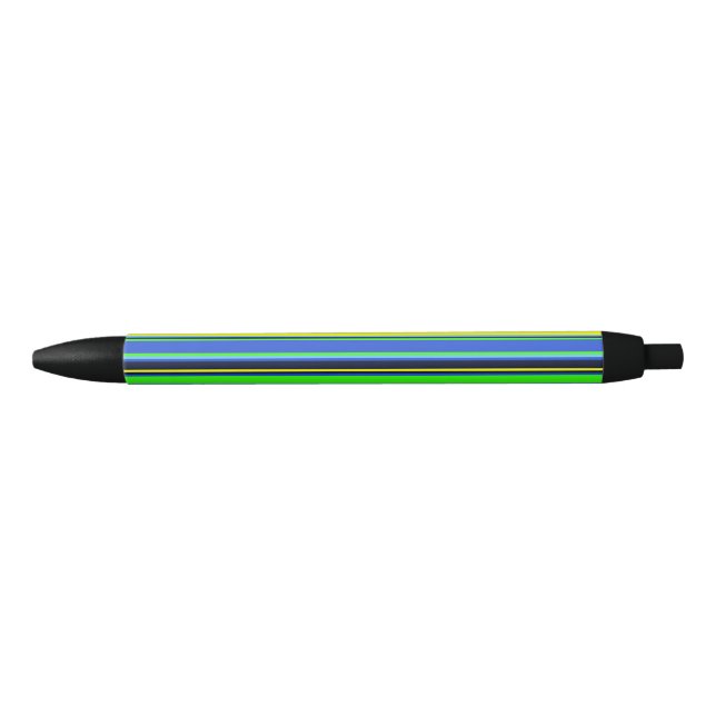 Pluma rayada azul, lima y amarilla (Anverso)