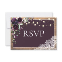 Pluma rústica Purple Floral Lace Wood Wedding RSVP