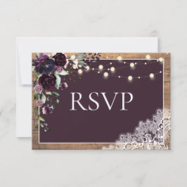 Pluma rústica Purple Floral Lace Wood Wedding RSVP