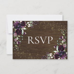 Pluma Rústica Purple Gold Wood Fall Wedding RSVP