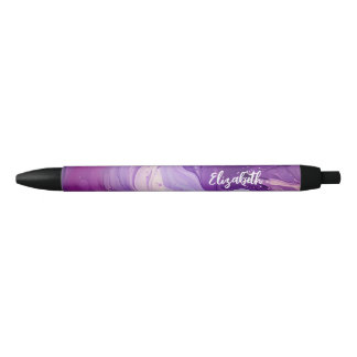 Pluma Swirl con tinta morada elegante personalizad