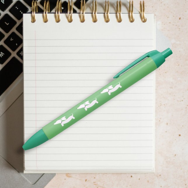 Pluma verde Dachshund (Green dachshund pen - office gift)