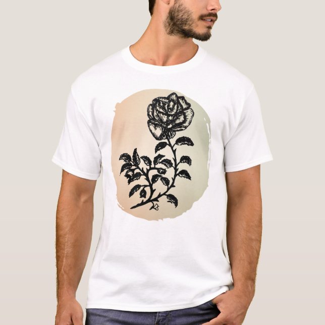 Pluma y Rosa de tinta en la camiseta de fondo de c (Anverso)