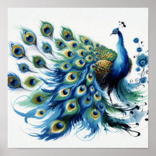 Plumas Majestuosas: Arte Digital Blue Peacock