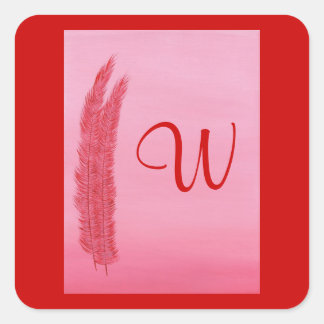 Plumas rojas rosadas, Pegatinas monogramas Bodas