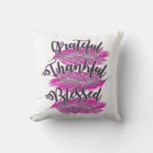 plumas rosas almohada agradecida bendecida (Anverso)