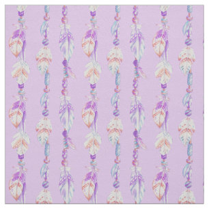 Plumas y cuentas acuarela arte tela púrpura