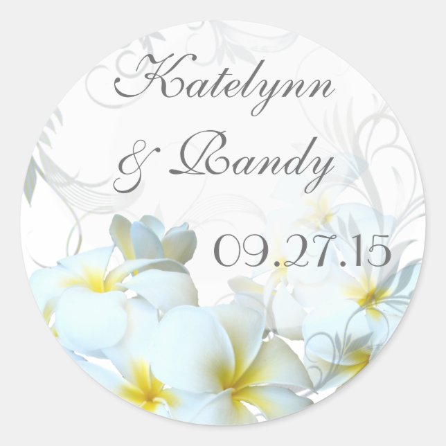 Plumeria Flourish Ronda Boda Pegatina (Anverso)