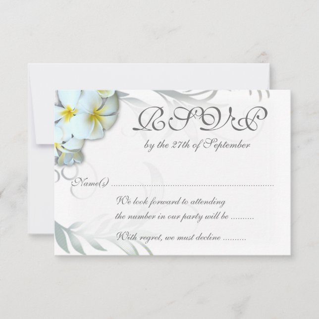 Plumeria Flourish RSVP Boda Tarjeta de Gabinete (Anverso)