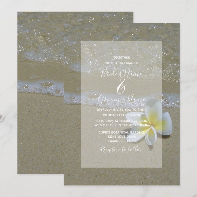 Plumeria Frangipani En Invitaciones A La Boda De A (Anverso / Reverso)
