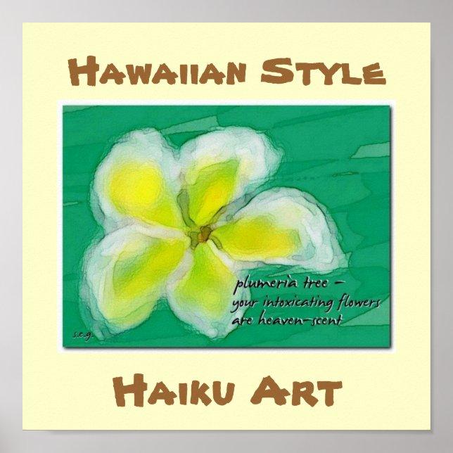 Plumeria Haiku de estilo hawaiano Poster de arte (Frente)