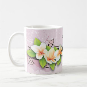 Plumeria vintage/frangipani y tazas rosadas de hie