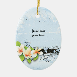 Plumeria vintage y adorno de yedra azul